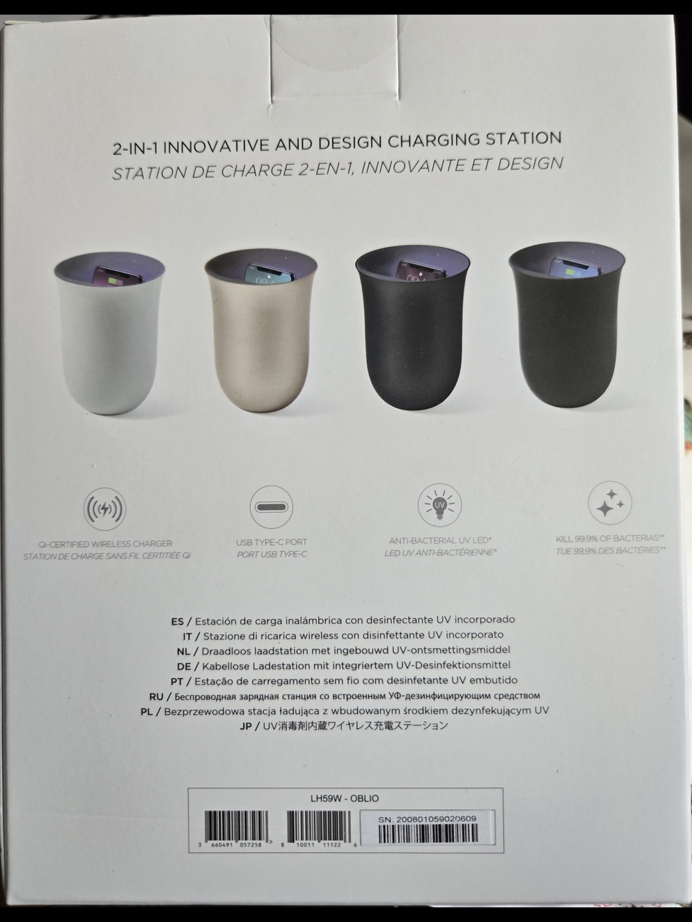 Oblio White Wireless Charging Station with UV Sanitizer NEW - Picture 2 of 10